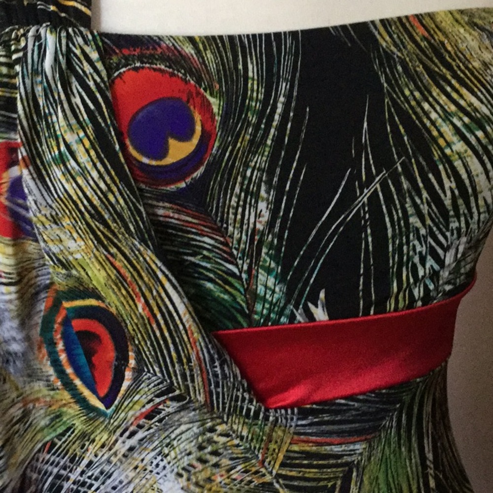 Peacock Print One Shoulder Dress - Picture 3 of 4